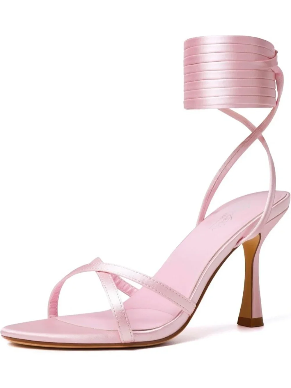 〽️Womens Pink Satin Strappy Lace Up Square Toe High Heels Party Heel Prom Sandal